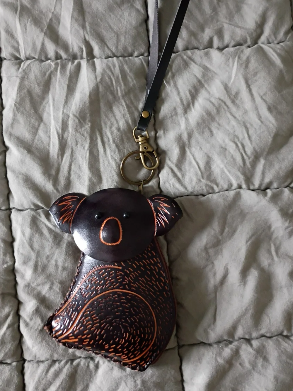 Leather Koala Keychain Purse Charm in Dark Brown